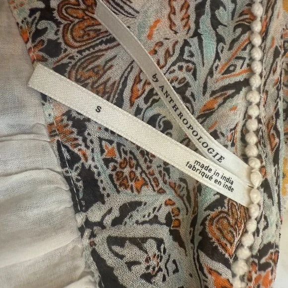 Anthropologie Crop Top Blouse Peasant Surplice V-neck Long Sleeve Boho Small - Picture 2 of 4